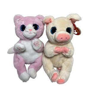 Ty Beanie Bellies Penelope Pink Pig and Lilibelle Pink White Cat Kitty Lot of 2